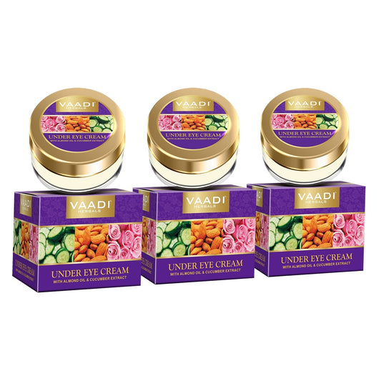 Organic Under Eye Cream with Almond Oil & Cucumber Extract - Reduces Puffiness (3 x 30 gms /1.1 oz)