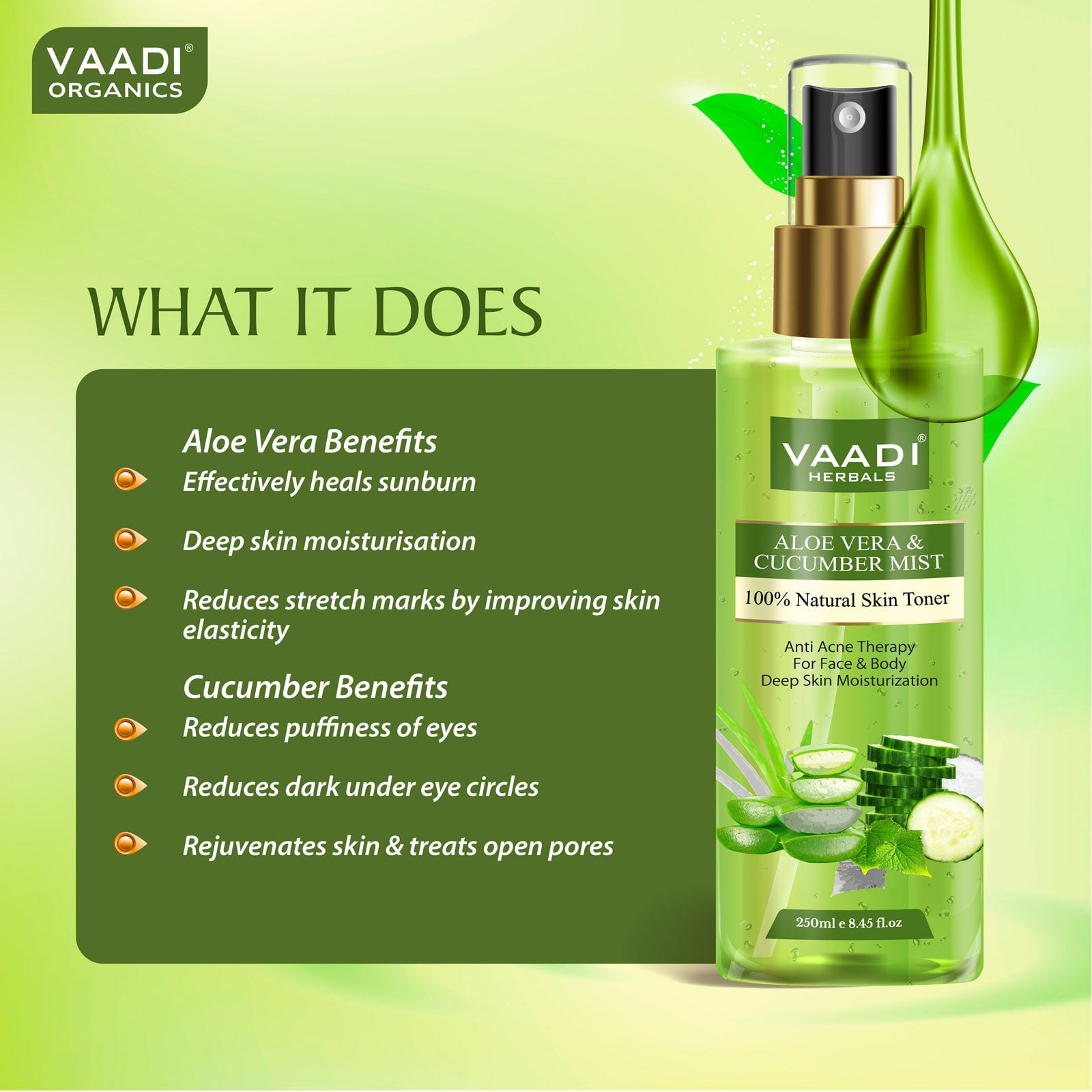 Aloe Vera & Cucumber Mist - 100% Natural Skin Toner (250 ml / 8.5 fl oz)